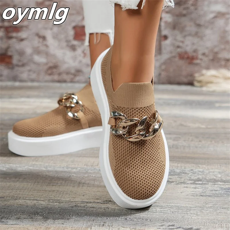 

2022 spring and autumn thick-soled fly-woven sneakers women's metal buckle casual shoes loafer women's shoes wholesale