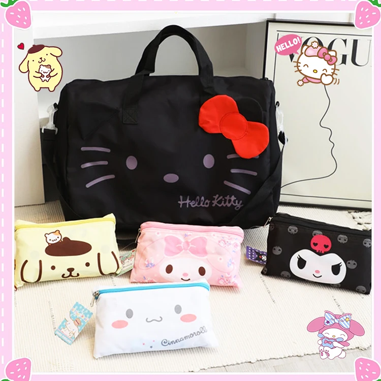 

Sanrioed Foldable Luggage Bag Kawaii High-Capacity Portable Travel Bag Anime My Melody Cinnamoroll Hello Kitty Girls Gift Lovely
