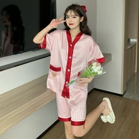 melting snow and ice silk pajamas girl summer wind new short sleeve shorts outside two piece can wear cute leisurewear suit