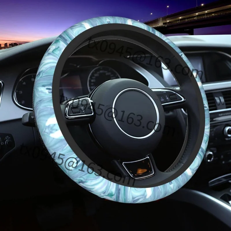 

Onyx Marble Texture Turquoise Car Steering Wheel Cover for Women Universal Neoprene Anti Slip Car Accessories Decorative Wheel P