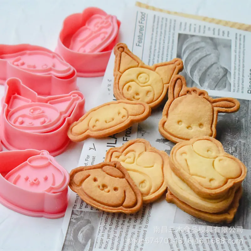 

Kuromi Sanrio PVC Biscuit Mould Cartoon Cookie Cutters 3D Pressable Stamp Kitchen Melody HelloKitty Accessories Baking Tool Gift