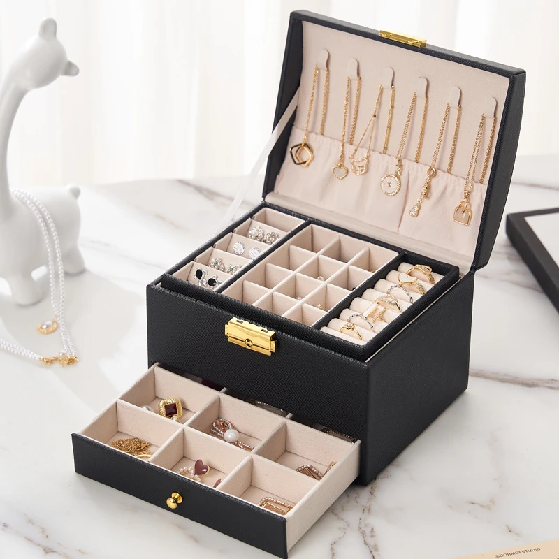 Ailodo Jewelry Box Organizer For Women PU Leather Multilayer Necklace Earrings Rings Bracelets Jewelry Organizer Christmas Gift
