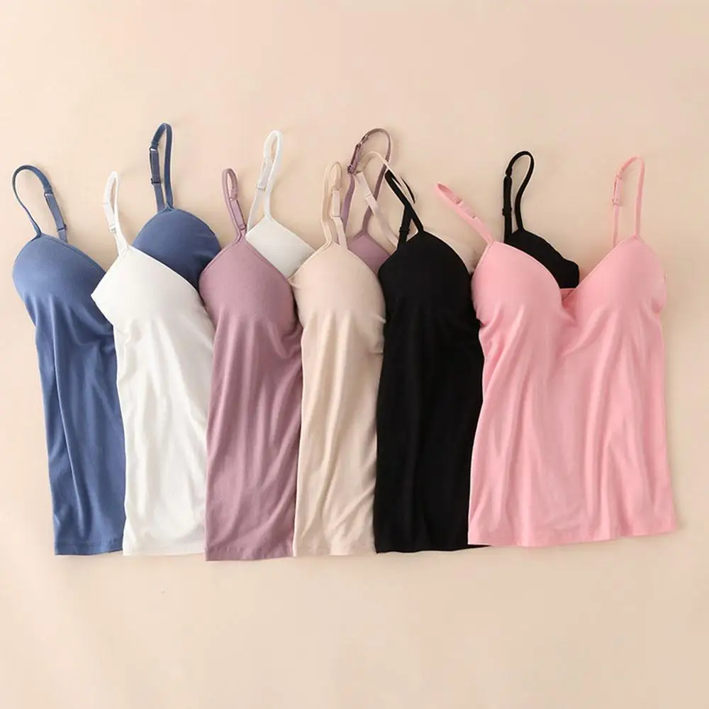 

Sexy Women Chest Pad Integrated Vest Bra Summer Bottom Underwear Female Solid Color Camis Base Tanks Tops Ladies Brassiere