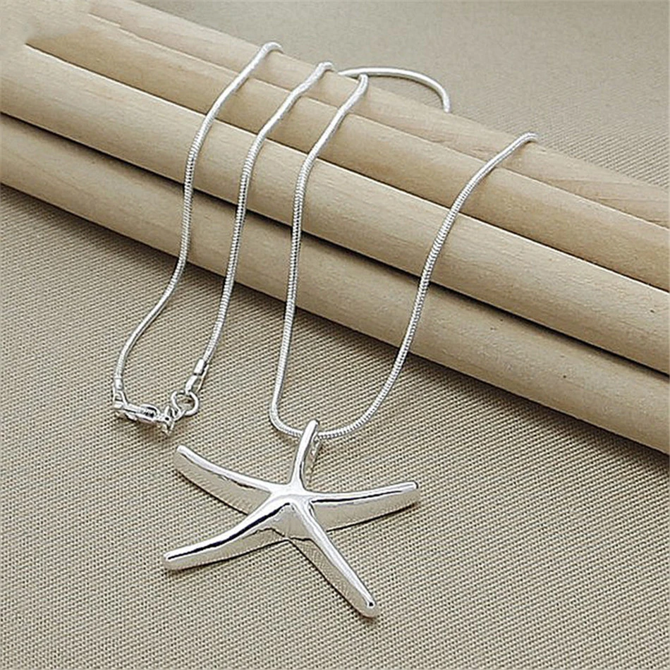 

Fine hot 40-75cm 925 Stamped silver Charms necklace Star pendant jewelry fashion cute chain women lady wedding