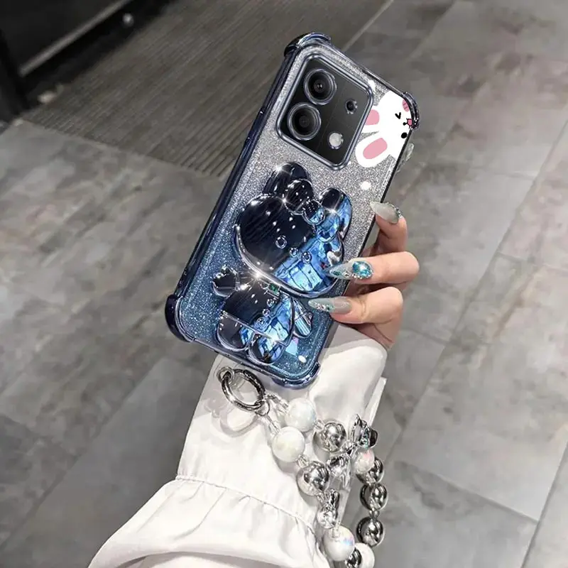 Redmi Note 13 подушка безопасности с блестящим зеркалом и кроликом чехол-держатель для