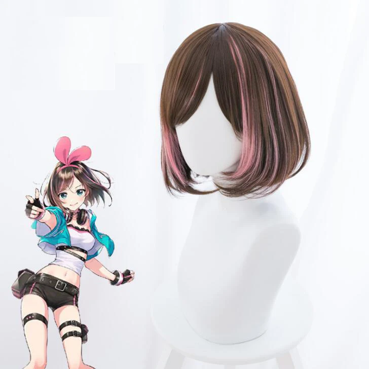 Аниме косплей парик аниме A.I.Channel Kizuna AI реквизит Хэллоуин карнавальный короткие