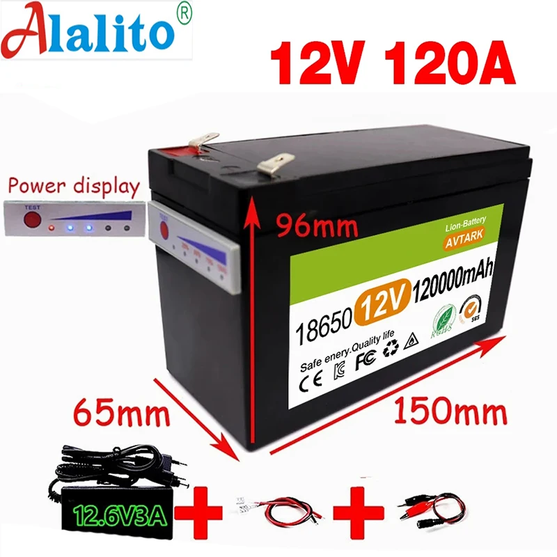 NEW Sprayers 12V 120Ah Built-In High Current 30A BMS 18650 Lithium Battery Pack For Electric Vehicle Batterie 12.6V Charger