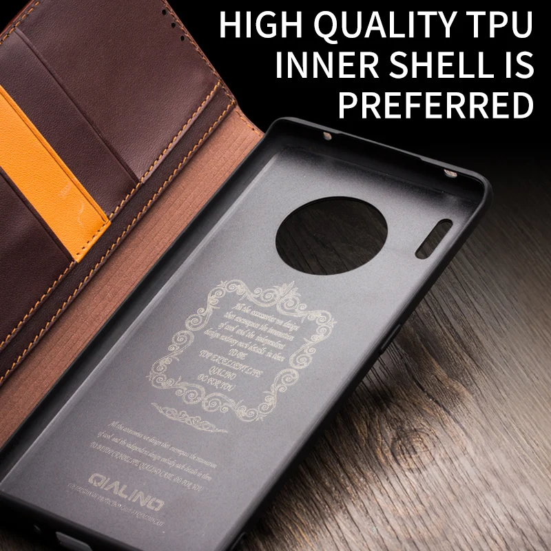 Qialino Stylish Genuine Leather Flip Case For Huawei Mate 40 30 Mate40 Mate30 Pro Plus Business Phone Cover With Card Slots