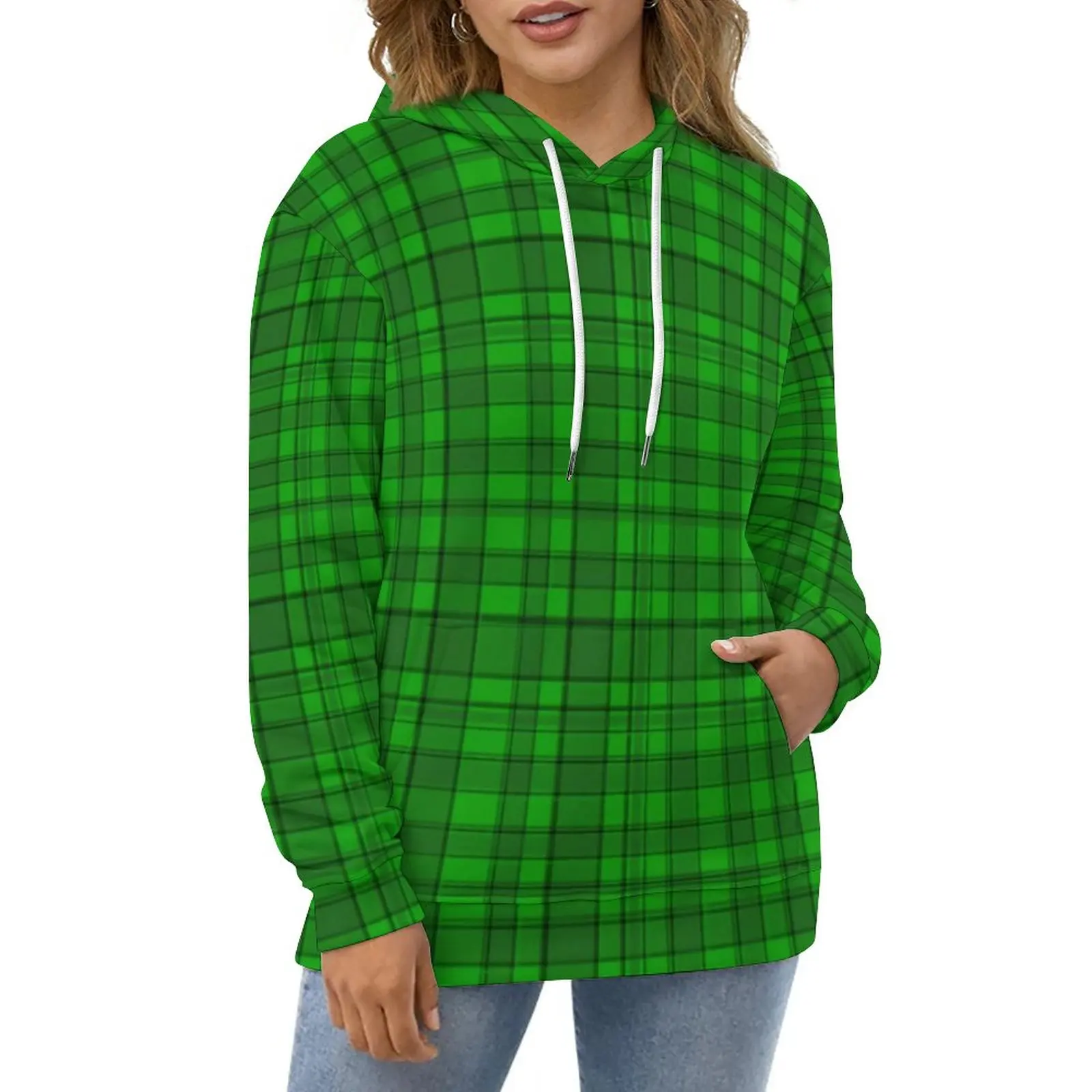 

Irish Tartan Plaid Casual Hoodies Green Black Y2k Hoodie Ladies Long Sleeve Oversized Classic Graphic Loose Hooded Sweatshirts