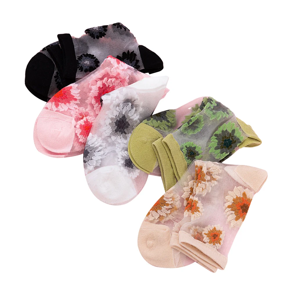 

5 Pairs Transparent Socks Lace Girls Sheer Ordinary Mesh Summer Women Nylon Miss