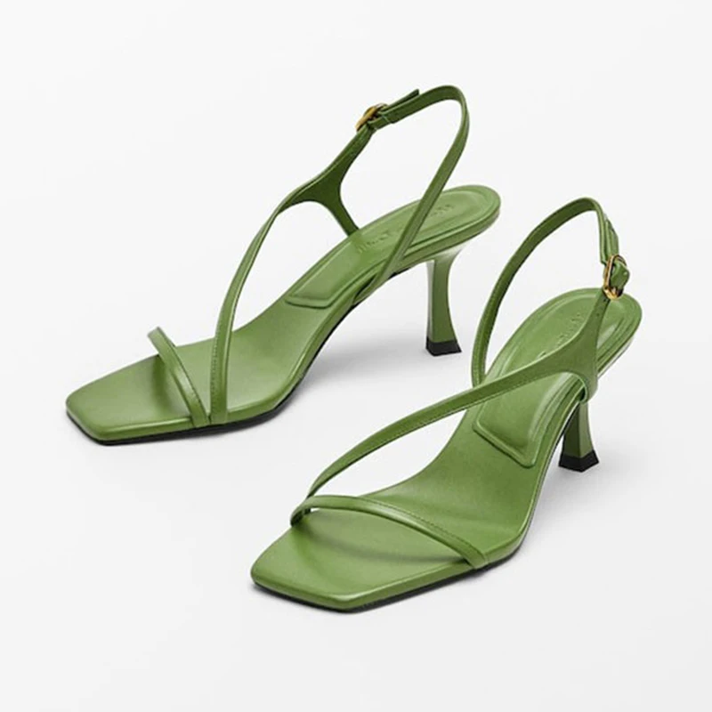 

Sheepkin Stiletto High Heels Women Slip-On Simple Sexy Sandals Square Toe Buckel Strap Pumps Luxury Wedding Party Dress Shoes