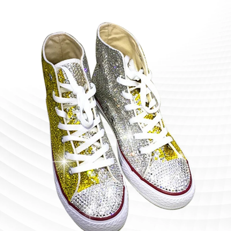 

Бежевые высокие серебристые и желтые рандомные парусиновые туфли, интегрированные Спортивные Повседневные туфли, женская обувь 35-46