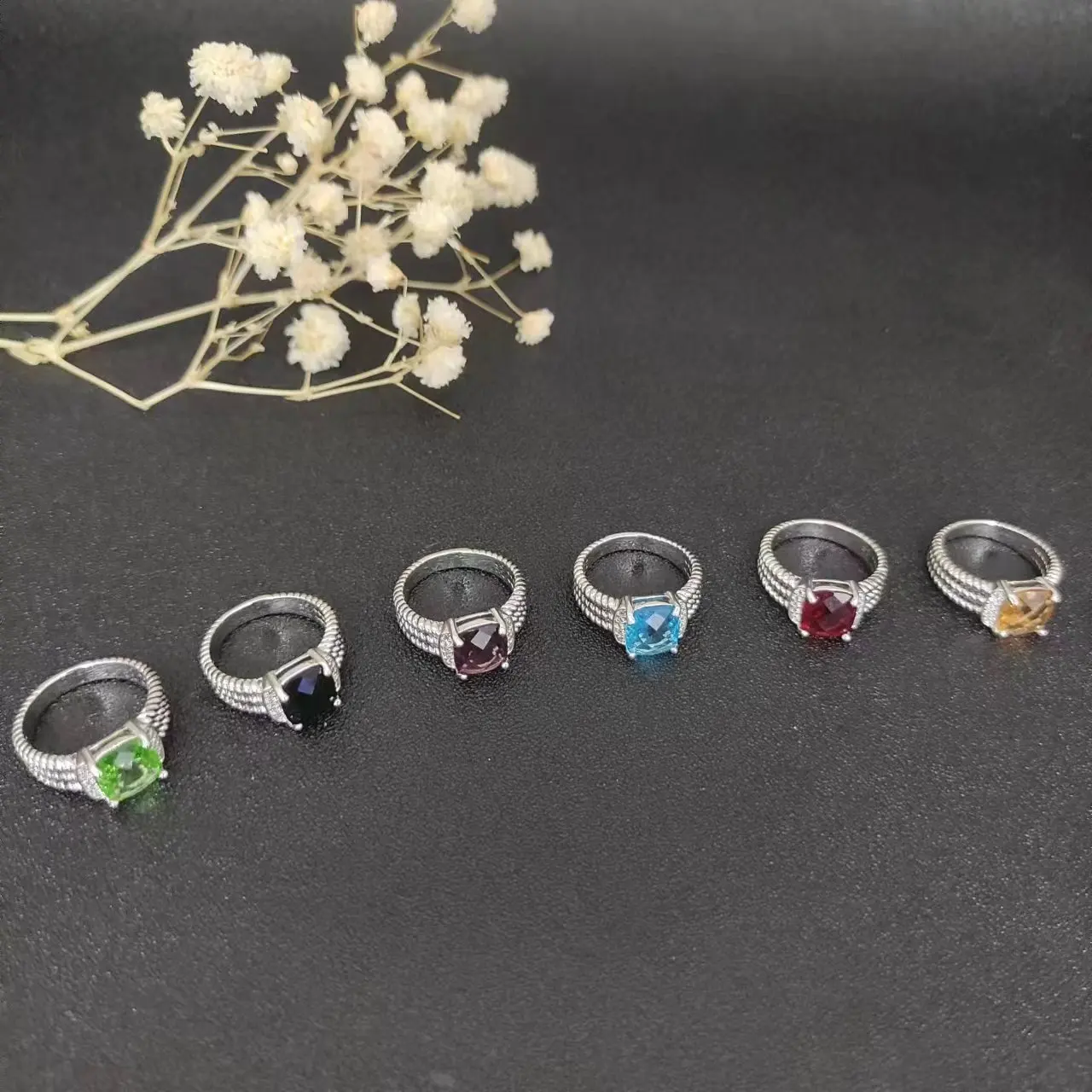 Popular Jewelry David Yurman Rings for Woman DY Eden Emerald Diamond Eternity Band Ring in Silver 925 Plated Platinum