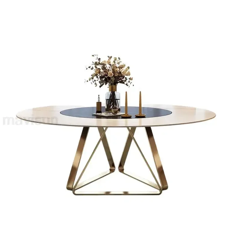 Легкий роскошный золотой обеденный стол круглый поворотный 1 2/1 5 м набор