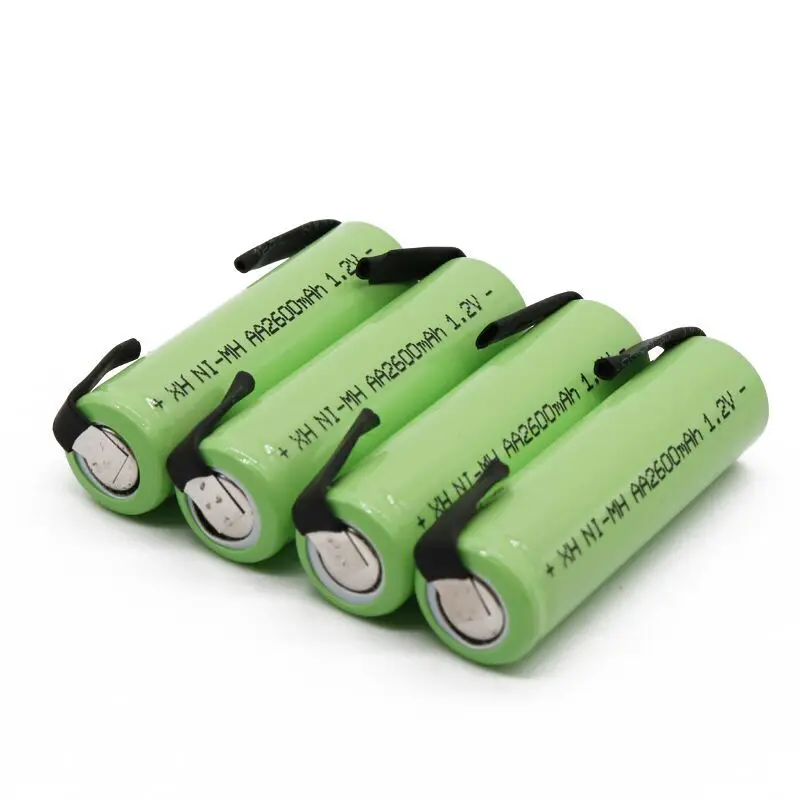

1.2V AA rechargeable battery 2600mah NI-MH cell Green shell with welding tabs for Philips electric shaver razor toothbrush