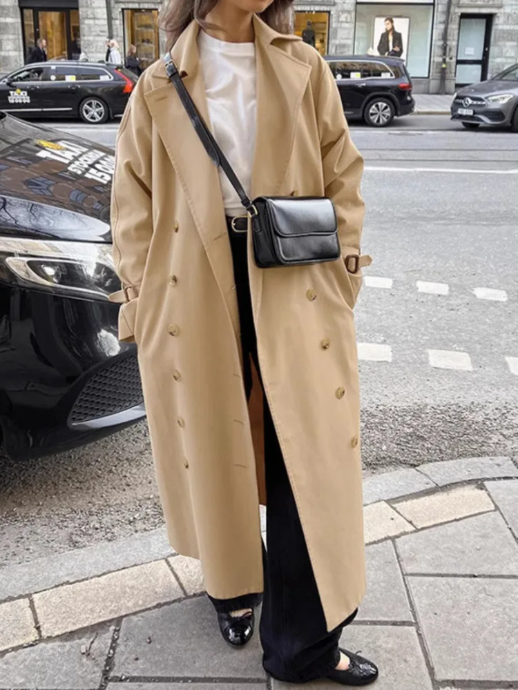 UCXQ Элегантный плащ в европейском стиле с лацканами двубортный свободный