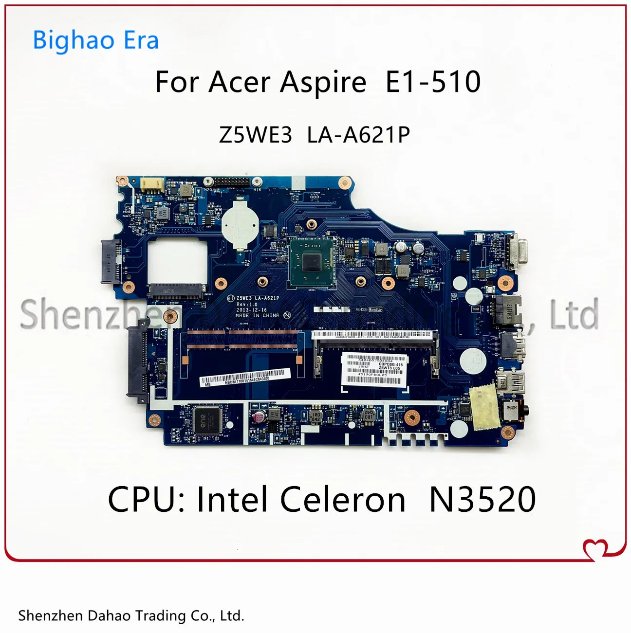 

Z5WE3 LA-A621P NBC3911001 NB.C3911.001 For Acer Aspire E1-510 Laptop Motherboard With Intel N3520 CPU DDR3 100% Fully Tested