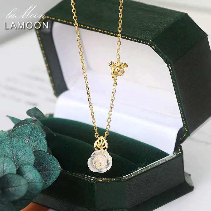 

GOLUCA 925 Sterling Silver Necklace For Women Rose & Bee Pendant Rose Quartz Gemstone 14K Gold Plated Fine Jewelry LMNI106