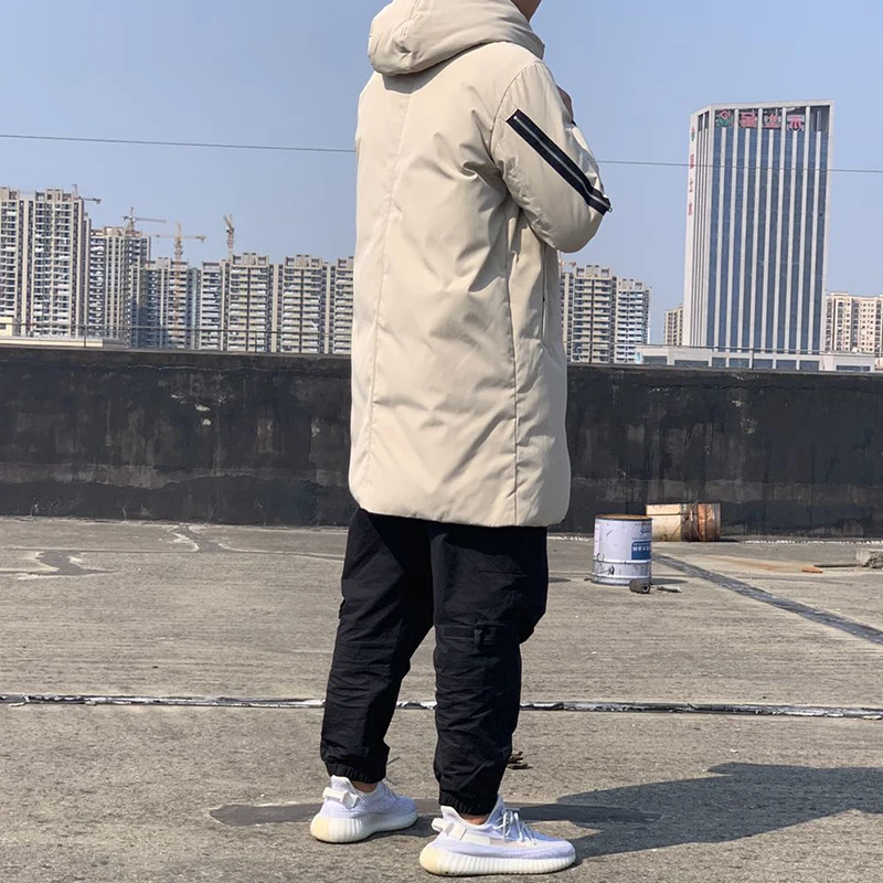 Winter Duck Down Coat Long Jacket Padding Parkas for Men Outer Clothing Thick Warm Hooded Ivory Off-white 2Xl 3Xl XXXL