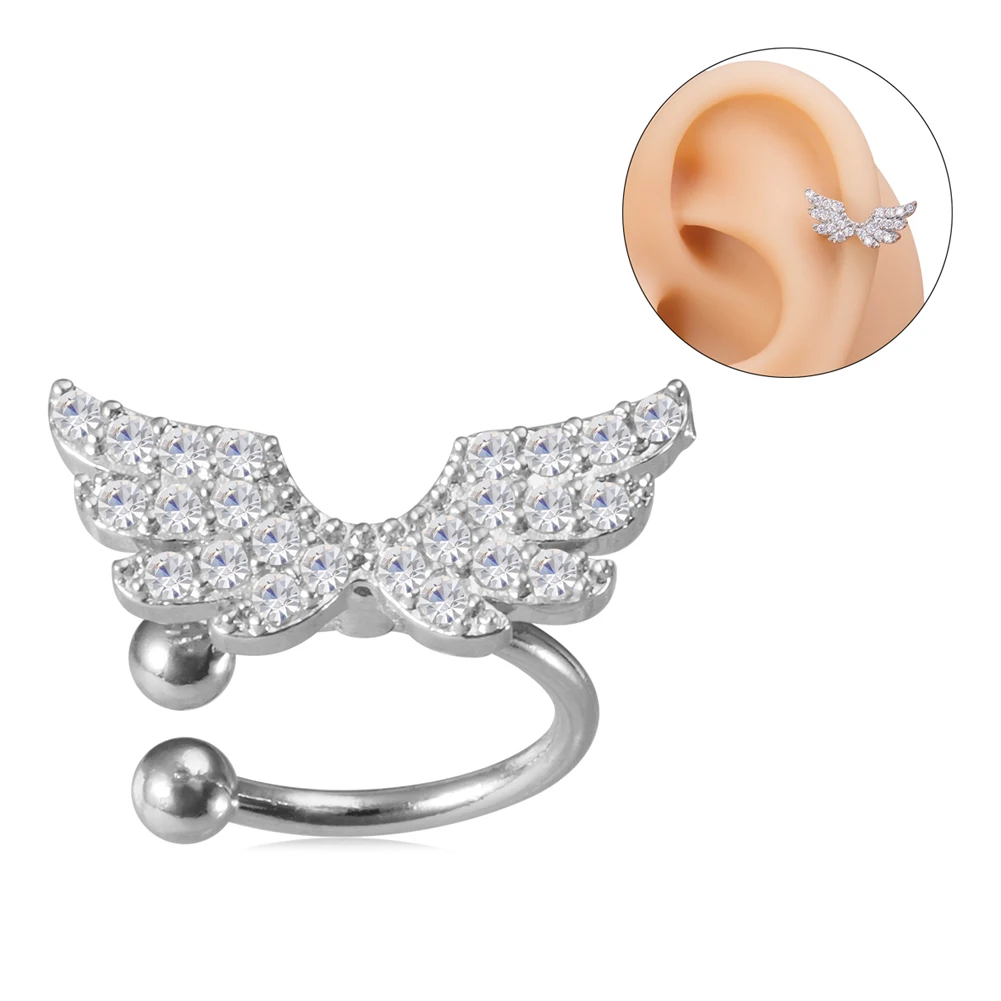 

1pc Wings Clip Earring Clip On Cartilage Fake Piercing Cubic Zirconia Sparkling Huggie Ear Cuffs Earrings for Women Non Pierc