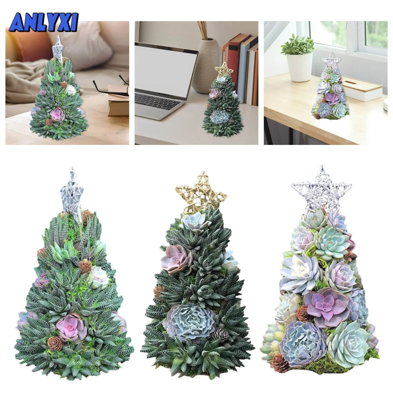 

Artificial Fake Succulent Christmas Tree Artwork Mini Plants Resin Crafts Garden Sculptuure for Home Decoration