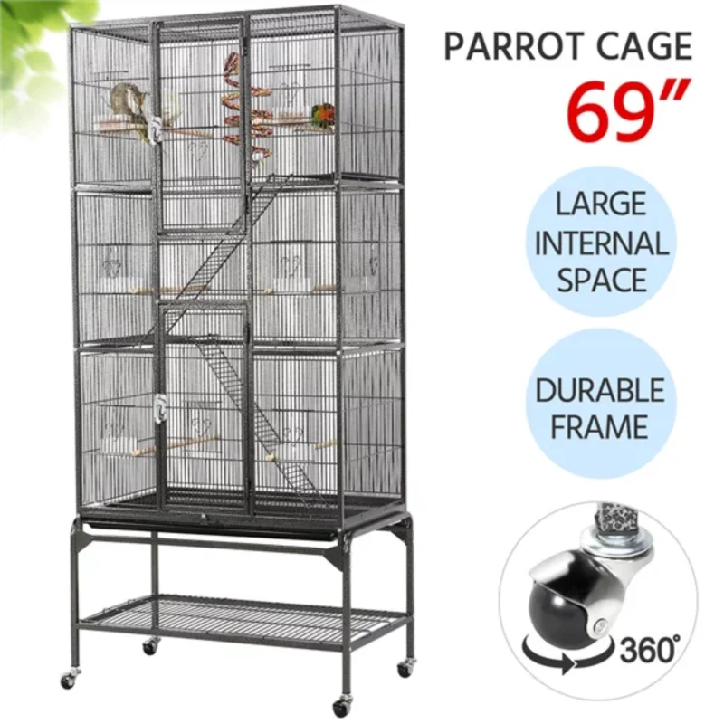 

SMILE MART 69" H Rolling Extra Large Metal Bird Cage with Detachable Stand for Parrots, bird cage cover