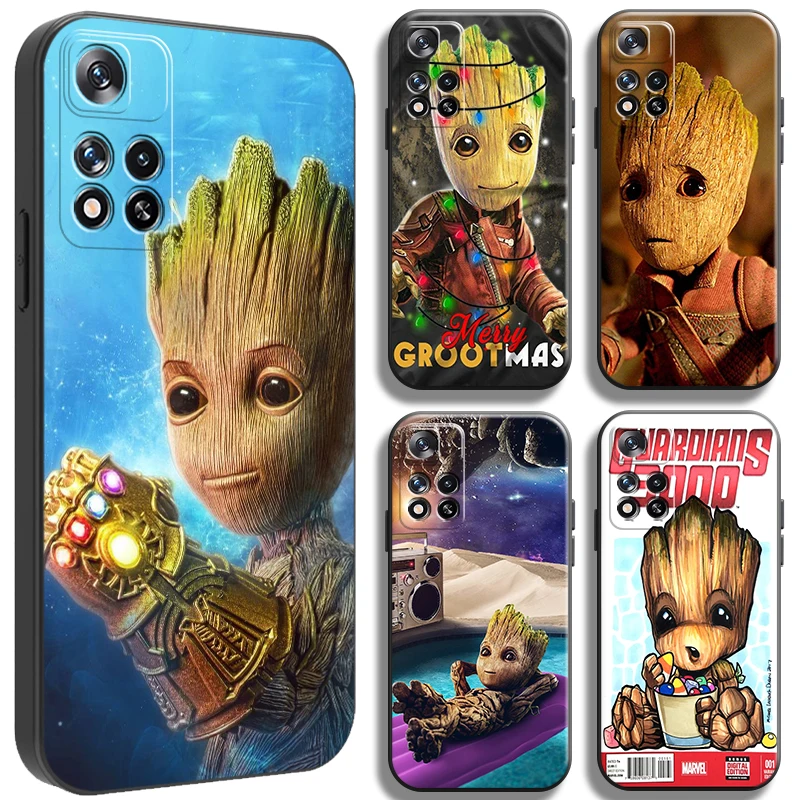 

Marvel Cute Groot Phone Case For Xiaomi Redmi Note 11 11T 11S 10 10S 10T 9 9S Pro 5G Redmi 10 9 9T 9A 9C Liquid Silicon Shell