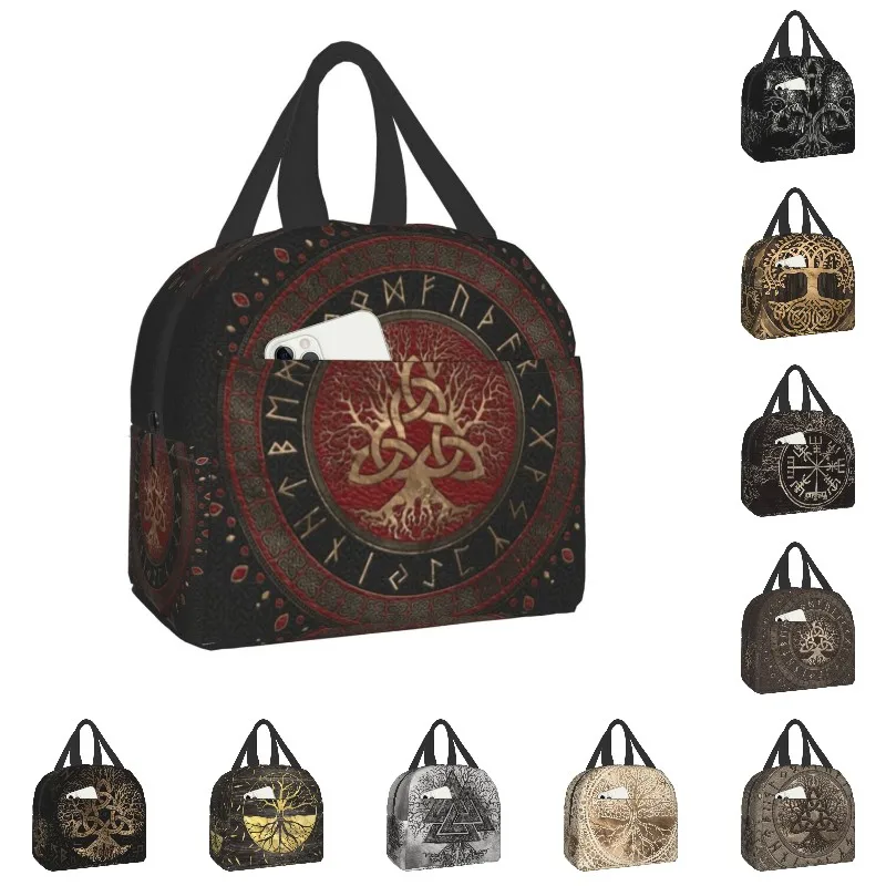 

Tree Of Life With Triquetra Insulated Lunch Bag for Women Resuable Vikings Cooler Thermal Bento Box Beach Camping Travel
