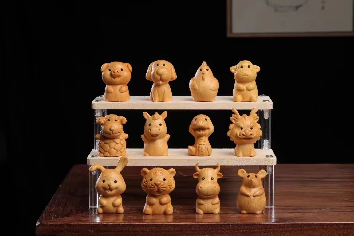 Мини-милые деревянные 12 знаков зодиака, змея, дракон, крыса, кролик, собака, цыпленок, обезьяна, фигурки животных, забавное украшение для рабочего стола, домашний декор, подарок на день рождения