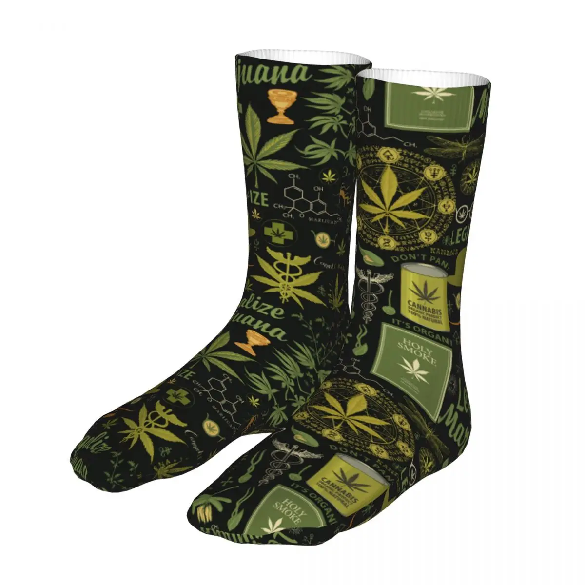 

Retro Cannabis Hemp Leaves Sketches Socks Men's Women's Funny Happy Weed Socks Hip Hop Spring Autumn Winter Stockings Gift