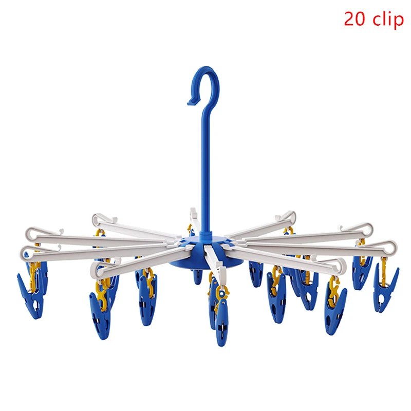 

New 360 Degree Rotating Rack Folding Clothes Hangers 20 Clips For Closet Organizers Windproof Home Plastic Drying Rack Hanging