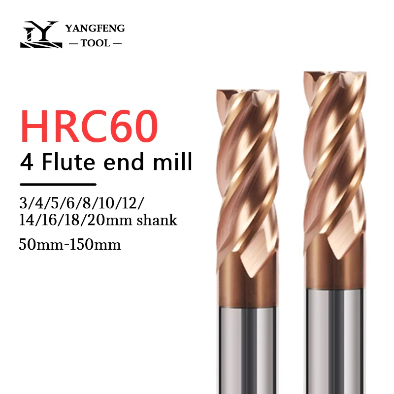 

Фреза из вольфрамовой стали HRC60 Твердосплавная концевая фреза 4 флейты 4 мм 6 мм 8 мм 10 мм 12 мм 14 мм 16 мм 18 мм 20 мм Инструменты для фрезерования металла с ЧПУ