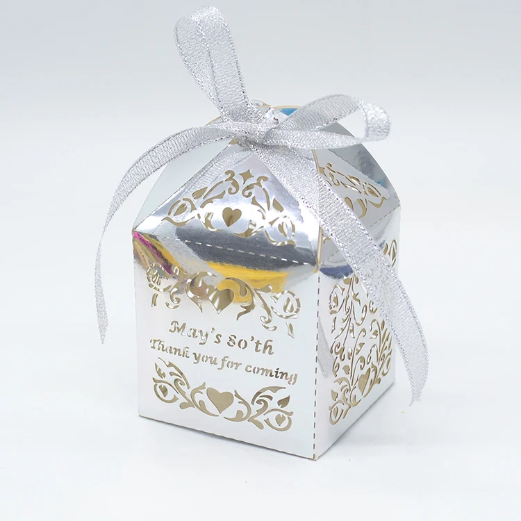 

Shiny Silver Love Vines Party Wedding Favours Laser Cut Custom Gift Box with Organza Ribbon