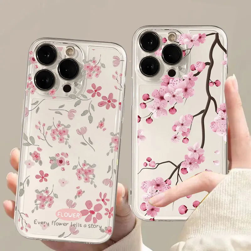 Фото Чехол с цветком персика для OPPO Reno 12F 11F 10 5G 6 8 11 12 Pro Reno 7 4G 5 6 Lite 8T A58 A78 A79 A98 5G Floral Clear Cover №1