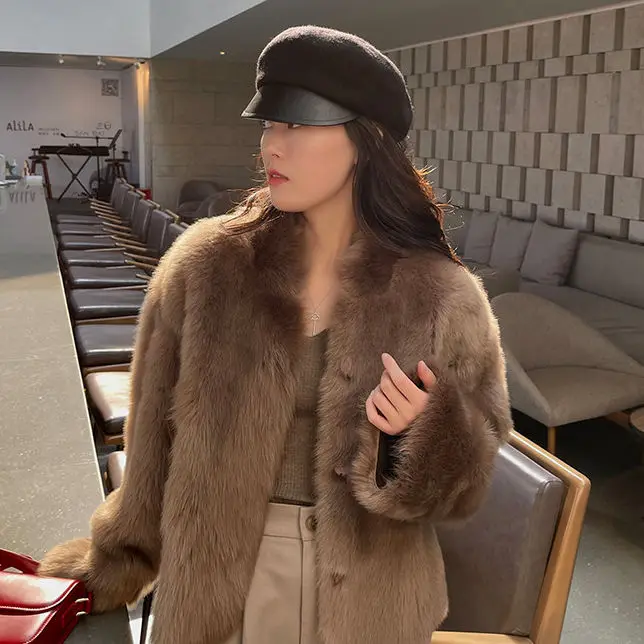 

Новинка 2022, зимнее пальто из искусственного меха, женское высококачественное корейское Свободное пальто из искусственного лисьего меха, То...