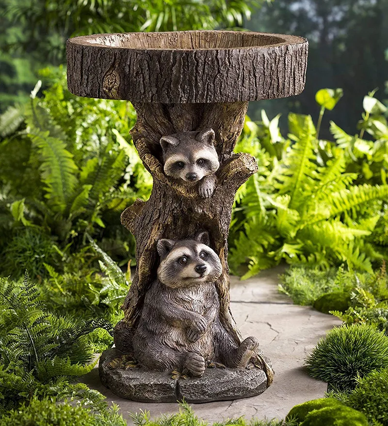 

SUNPLS Fountain Stand Cute Raccoon Shape Birdbath Sculpture Garden Decoration Outdoor Statue Mini Fountain Pond for Bird piscina