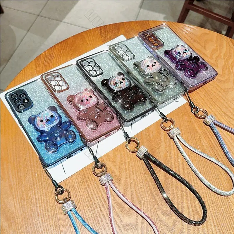 Чехол-держатель с блестящим медведем и бриллиантовым ремешком для Oppo A1 A1K A2 A5S A7X A8