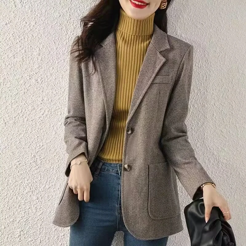 

Элегантный серый Блейзер UNXX, женский пиджак, новинка весны 2023, корейский Повседневный шикарный популярный мини-Блейзер, модная офисная женская одежда