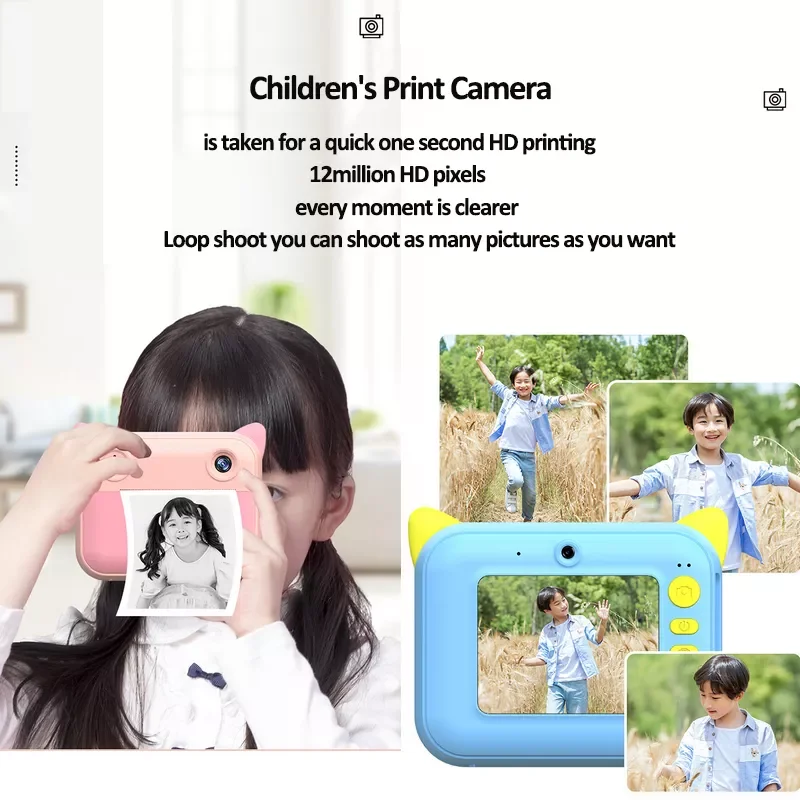 

Kid Instant Print Camera Thermal Printing Camera Digital Photo Camera Girl's Toy Child Camera Video Boy's Birthday Gift