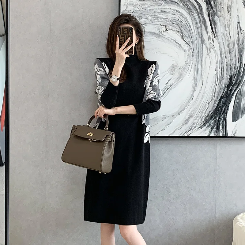 

High Quality 2023 Elegant Joint Print Design Women Dress Female Evening Party Autumn Winter Crop Top Clothes Casual Y2k Robe