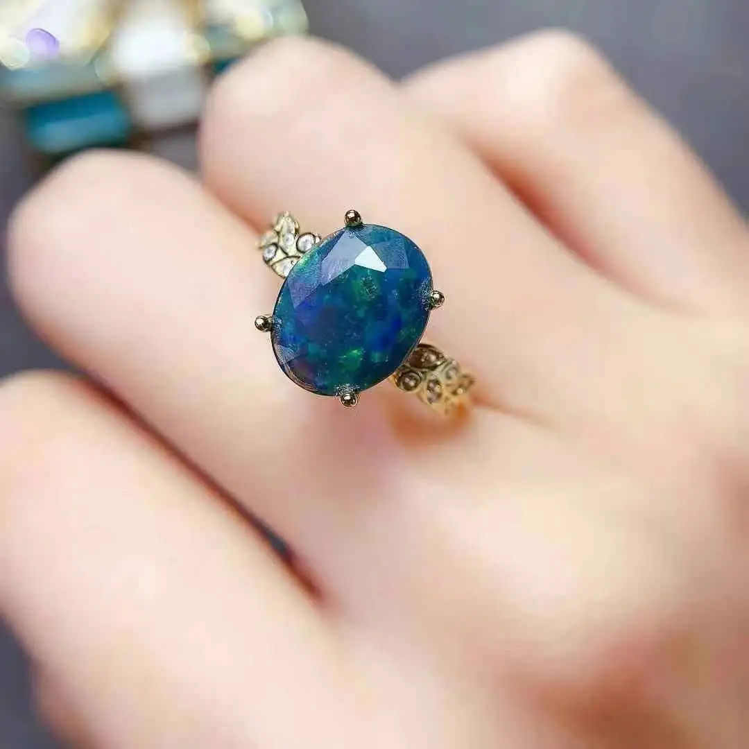 Новейшее кольцо с черным опалом высокое качество стерлинговое серебро 925 пробы