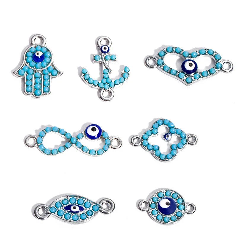 

Meibeads Alloy Evil Eye Dot Drill Connector For Jewelry Making Fashion Rudder Heart Fatima Palm Bracelet Necklace Diy Accessorie
