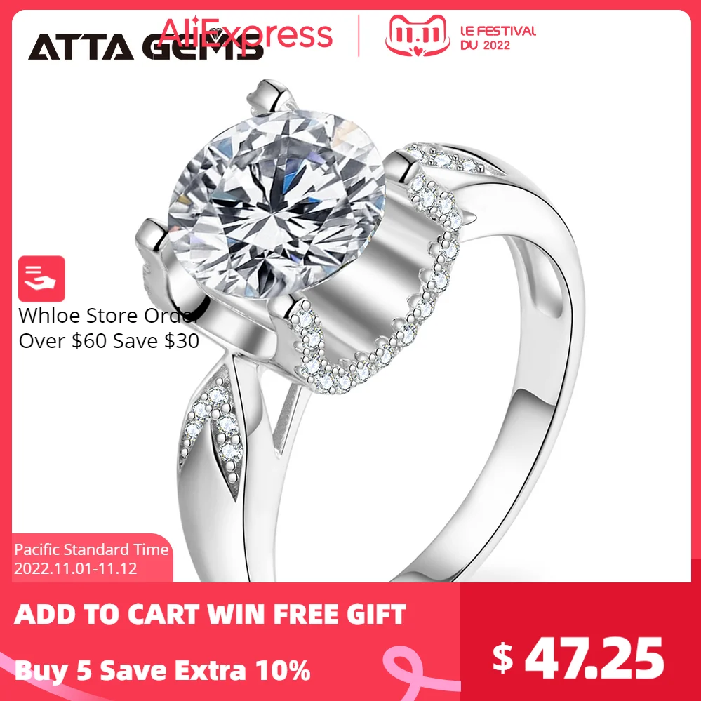 

New Arrival 2CT Moissanite 18K White Gold Plated Rings for Women Round 8MM Solitaire Gemstone Engagement Wedding Promise Ring