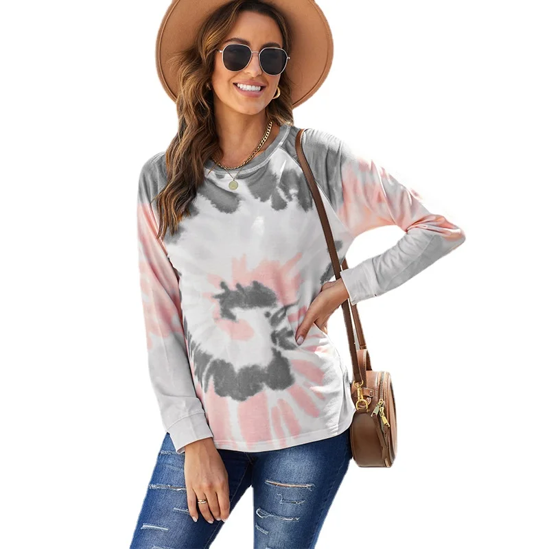 

Women Sweater Pullover Spring and Autumn Fashion New Tie-dye Printing Round Neck Casual Tops
