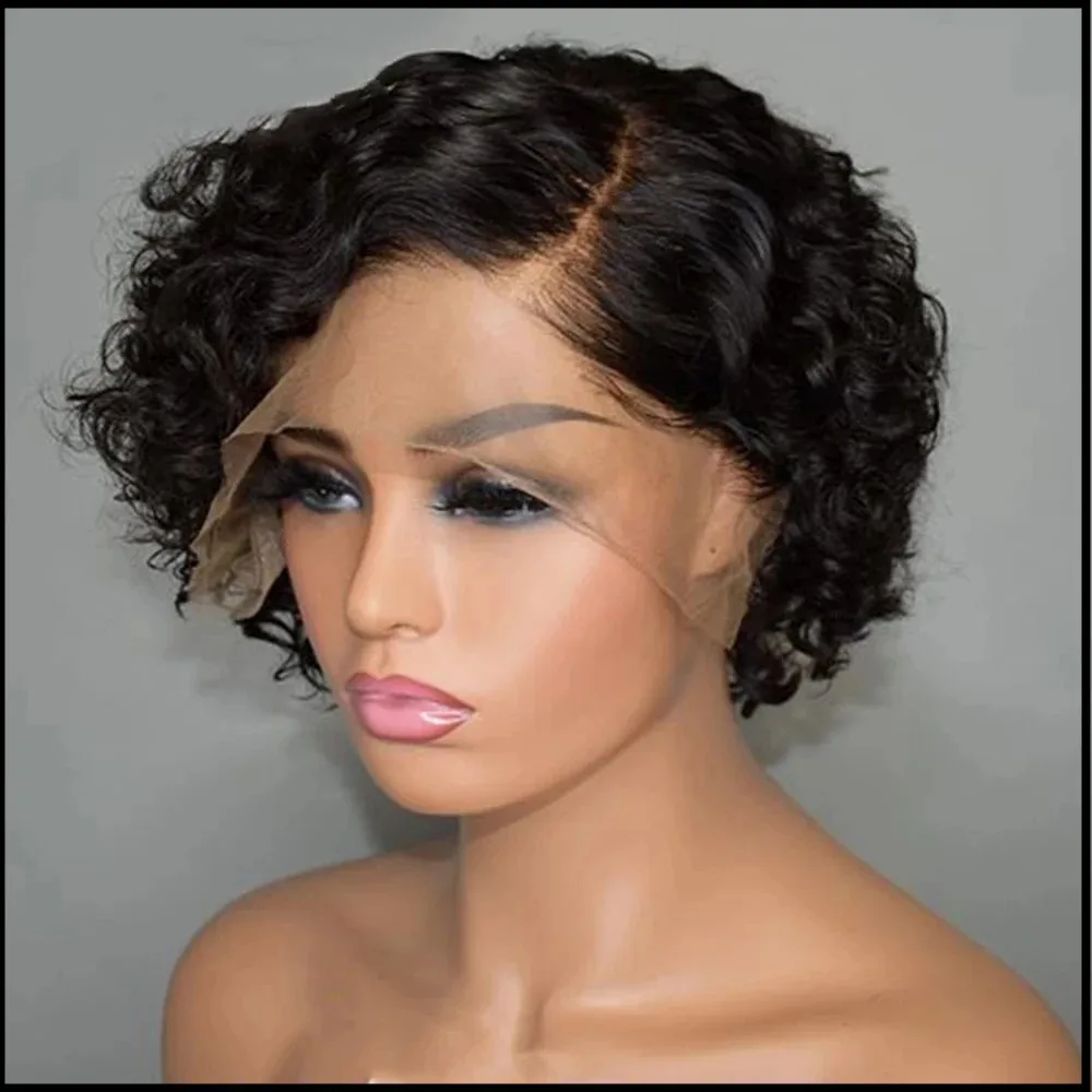 Natural Color Short Water Wave Pixie Cut 13x4 Lace Wig 6 inch