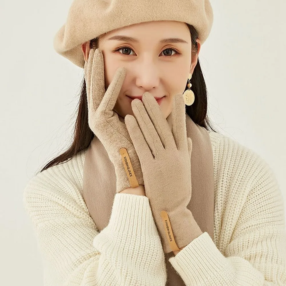 

1Pair Women's Winter Warm Touch Screen Stretch Knit Ultra-thin Cashmere Full Finger Riding Letter Mark Windproof Gloves