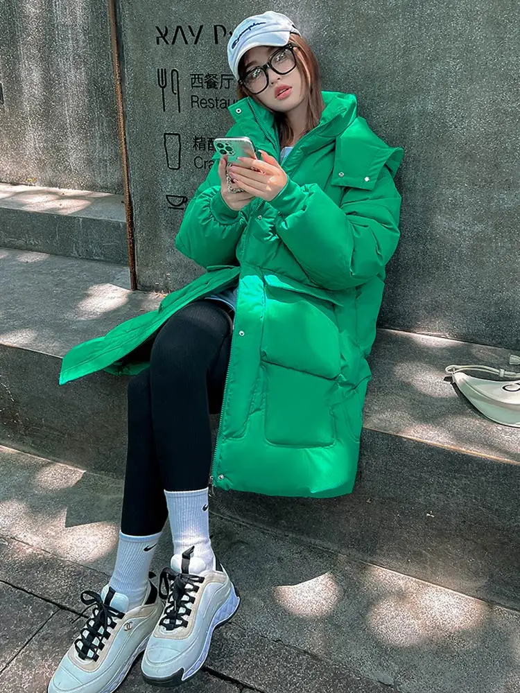 Vielleicht 2022 Casual Loose Hooded Parkas Winter Jacket Women Fashion Solid Thick Long Coat Women Elegant Cotton Padded Clothes