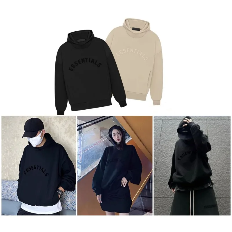 

ESSENTIALS 2023 Trendy Brand Plush High Street Loose Fitting Men's Hoodie Fashion Street Style Sweater Jacket Loose Sweater
