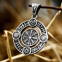vintage nordic compass rune necklace stainless steel viking valknut rotatable pendant mens biker amulet jewelry gift wholesale