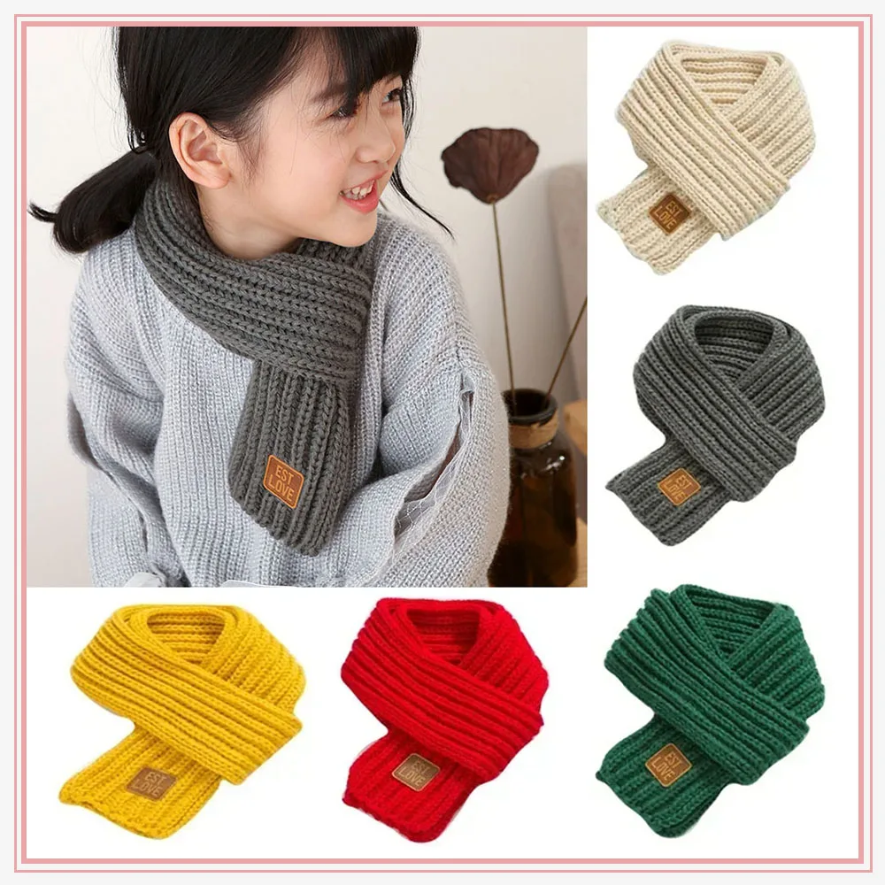 

Детский шарф в Корейском стиле для мальчиков и девочек, зимний теплый вязаный шарф, вязаная шаль, шарф, детский шейный воротник, теплые аксессуары